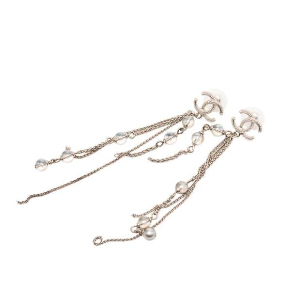 CHANEL Silver Pearl Logo Earrings - Picture 1 of 4